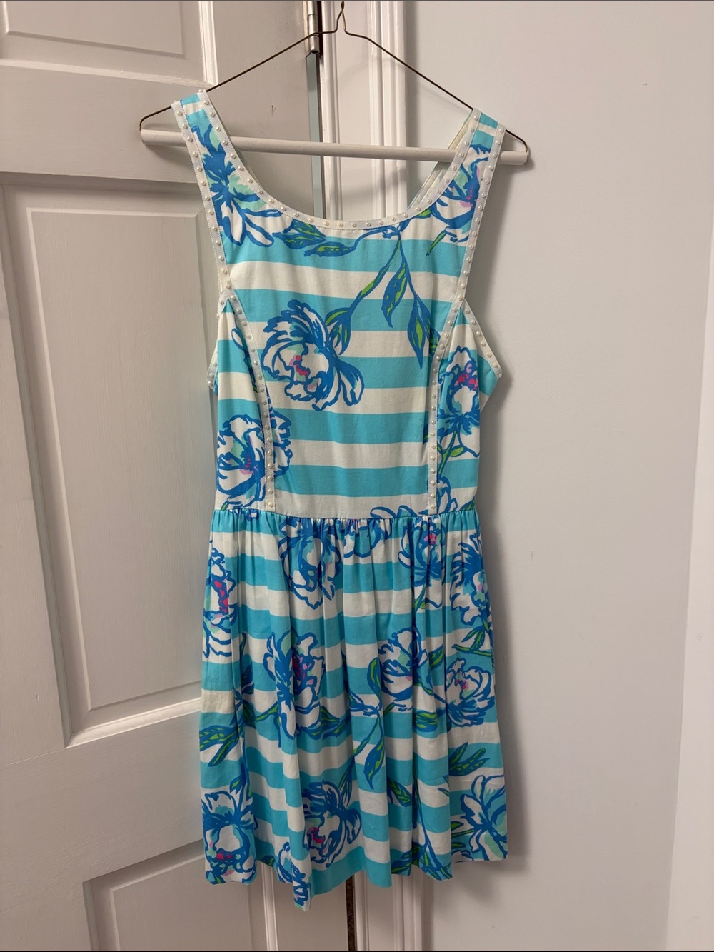 Lilly Pulitzer Striped Blue Floral Sleeveless Sundress